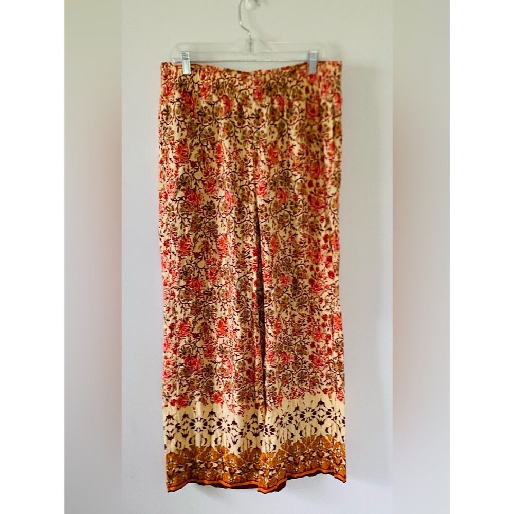Joie Floral Elastic-Waist Palazzo Pants in Cream, Red and Brown